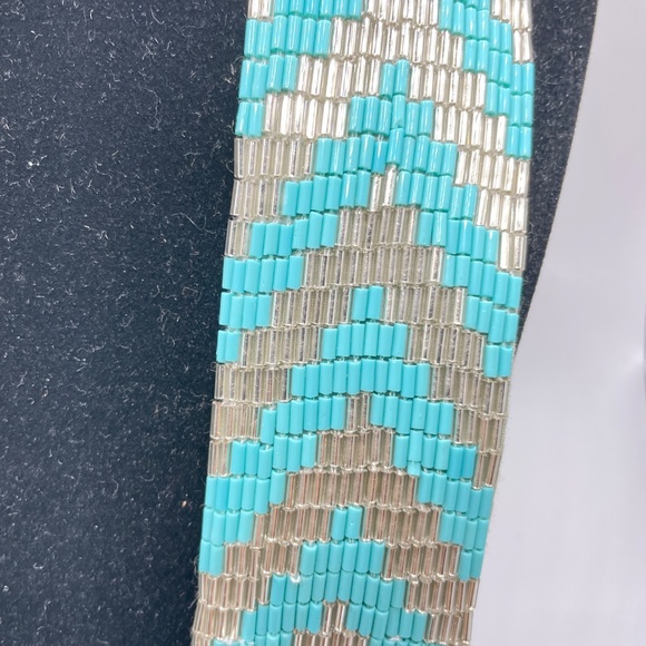 Nepalese NWT Turquoise Silver Glass Hand Beaded Boho Chic Tribal Necklace - Picture 9 of 10